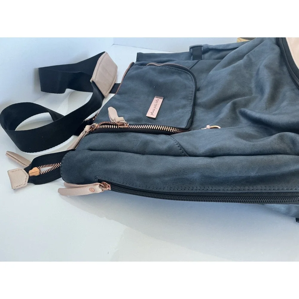 Petunia Pickle Bottom‎ Diaper Bag Blue Cream Vegan Leather Travel Tote